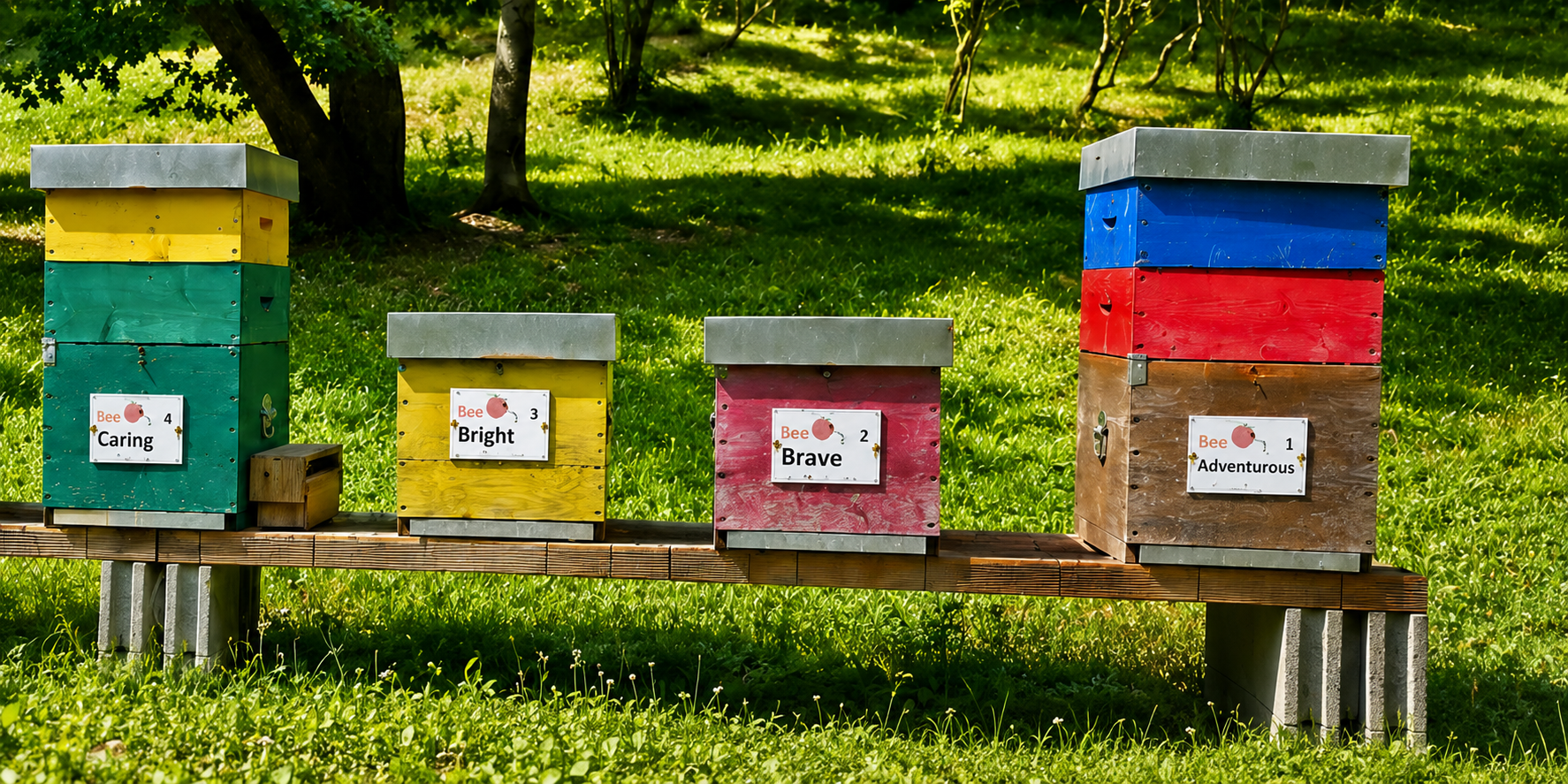 A close view of historic and current named hive labels at Le Gusciane.
